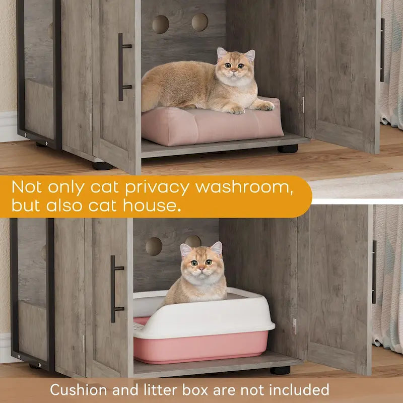 Cache-litière 2-en-1 pour chat avec 3 étagères et une porte