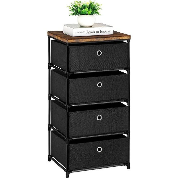 Commode de rangement à 4 tiroirs en tissu et acier pour la maison, le dortoir ou le bureau