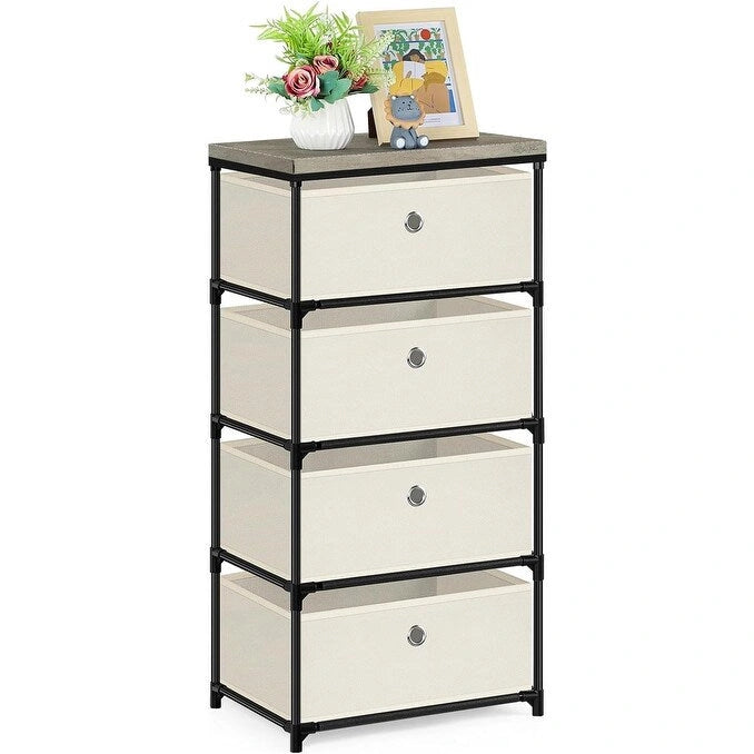 Commode de rangement à 4 tiroirs en tissu et acier pour la maison, le dortoir ou le bureau
