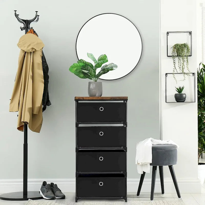 Commode de rangement à 4 tiroirs en tissu et acier pour la maison, le dortoir ou le bureau