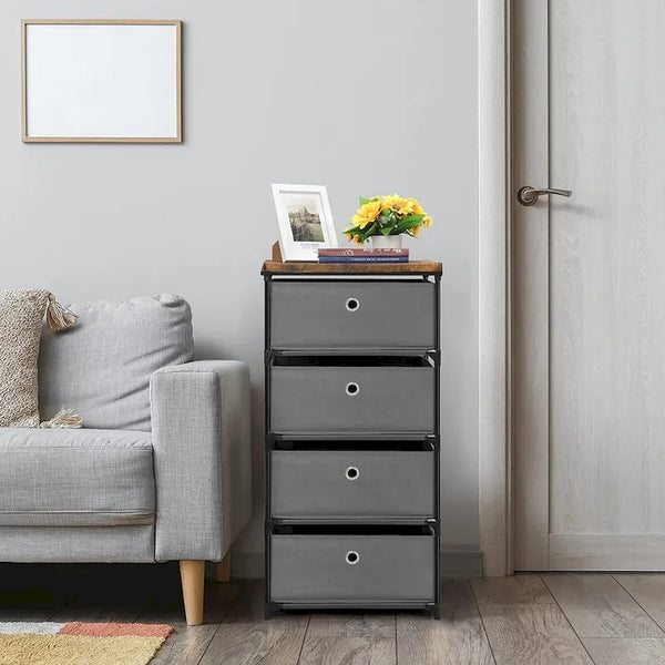 Commode de rangement à 4 tiroirs en tissu et acier pour la maison, le dortoir ou le bureau