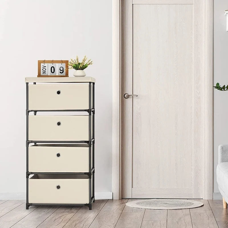 Commode de rangement à 4 tiroirs en tissu et acier pour la maison, le dortoir ou le bureau