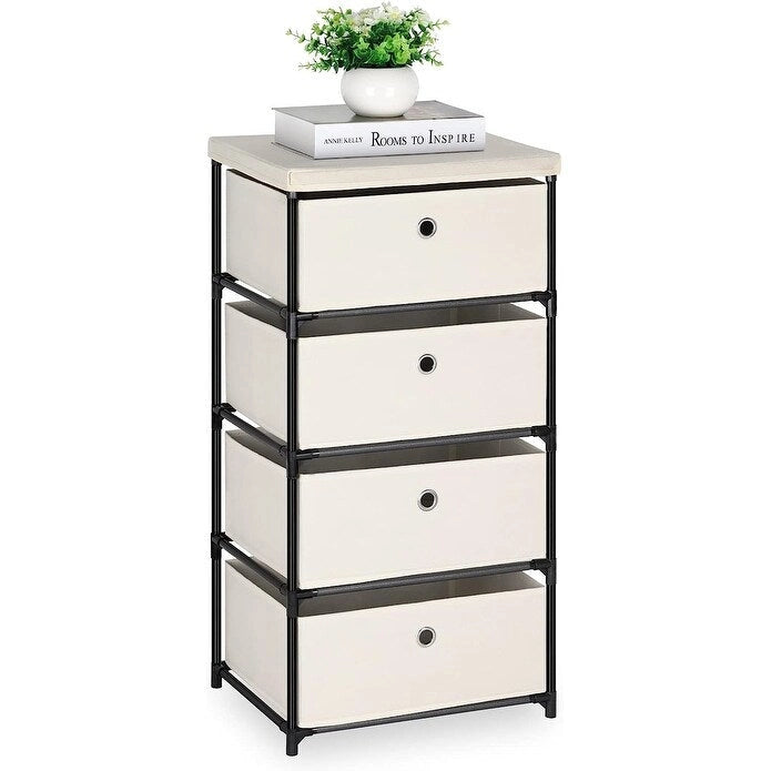 Commode de rangement à 4 tiroirs en tissu et acier pour la maison, le dortoir ou le bureau