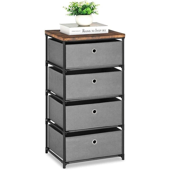 Commode de rangement à 4 tiroirs en tissu et acier pour la maison, le dortoir ou le bureau