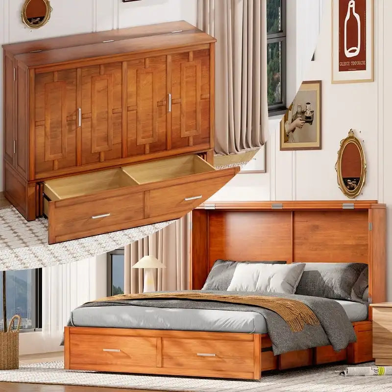 Coffre de lit escamotable moderne avec matelas, tiroir de rangement et station de charge