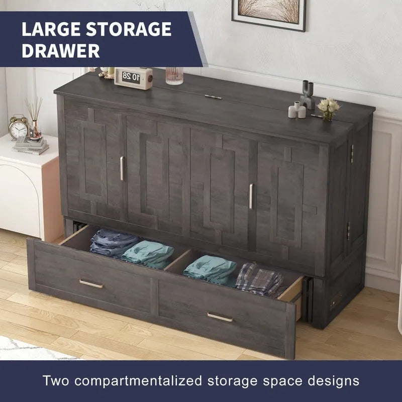 Coffre de lit escamotable moderne avec matelas, tiroir de rangement et station de charge