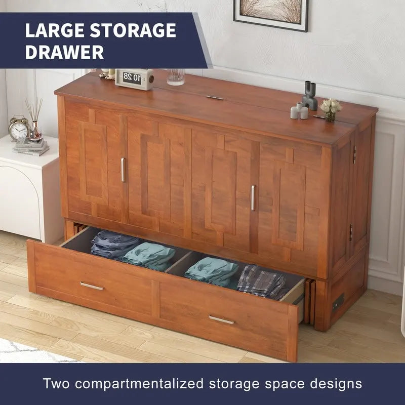 Coffre de lit escamotable moderne avec matelas, tiroir de rangement et station de charge