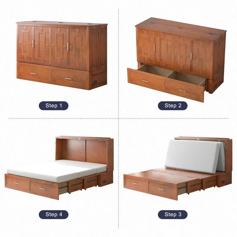 Coffre de lit escamotable moderne avec matelas, tiroir de rangement et station de charge