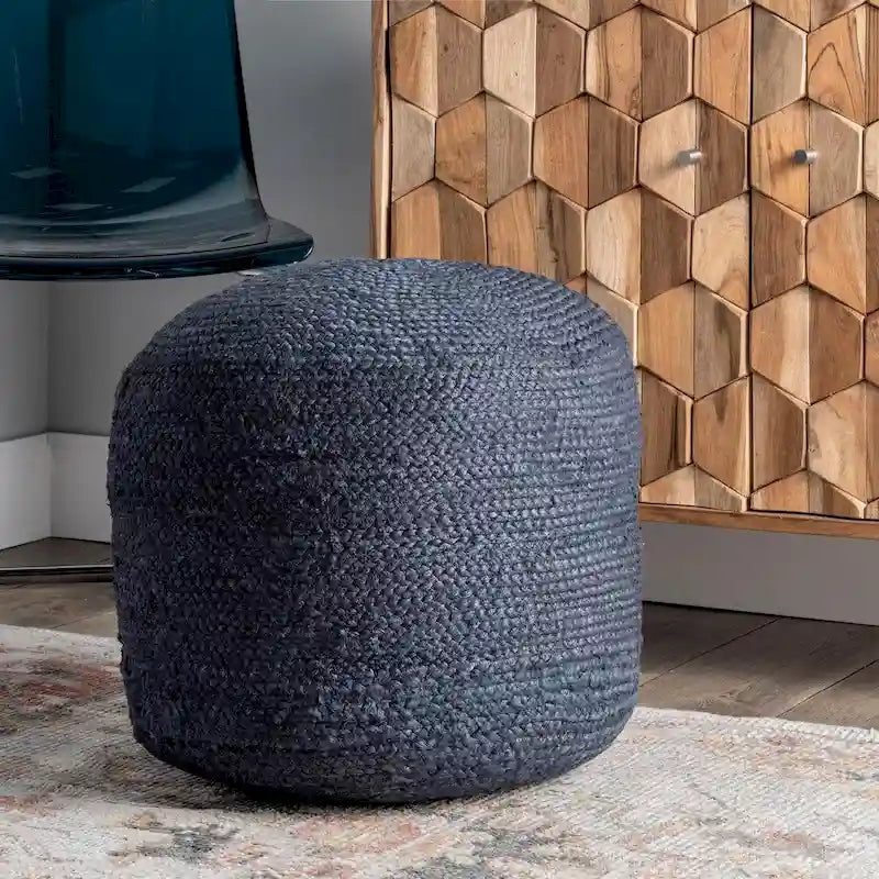 Pouf ottoman rond tressé à la main en jute naturelle pour la décoration et l'assise