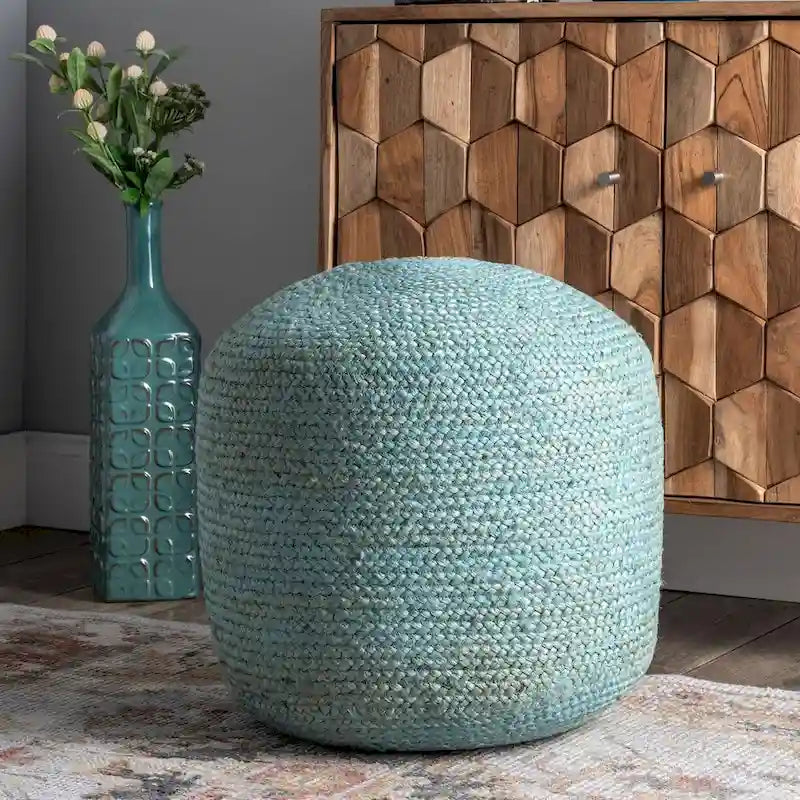 Pouf ottoman rond tressé à la main en jute naturelle pour la décoration et l'assise