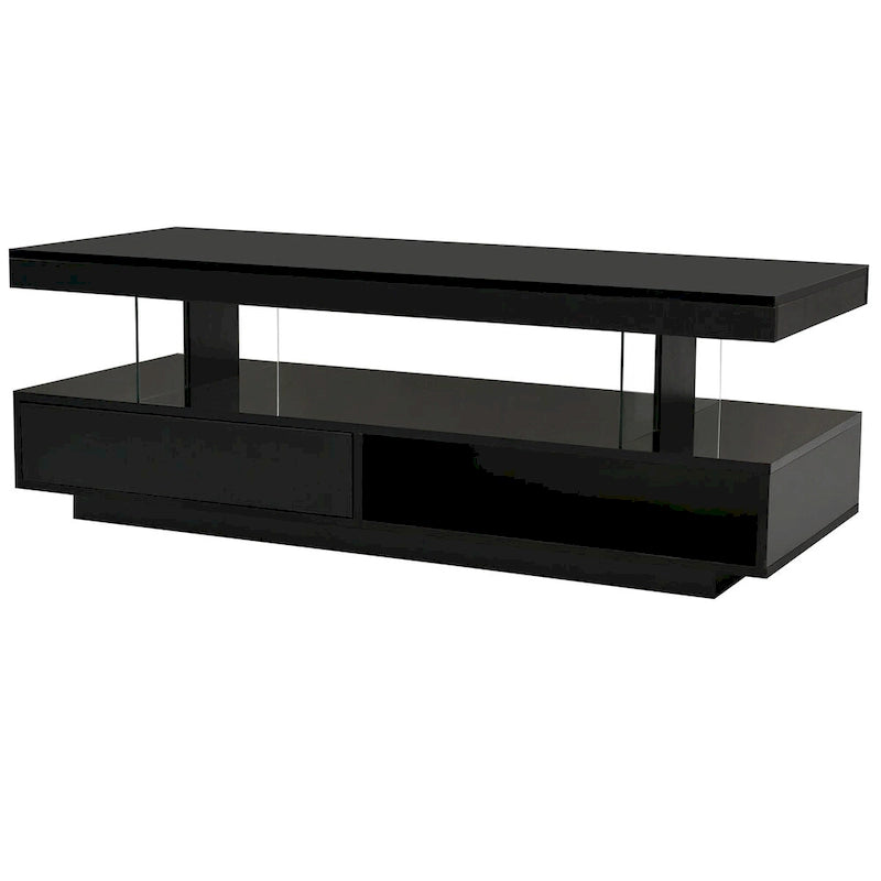Table basse avec 2 tiroirs et étagères de présentation