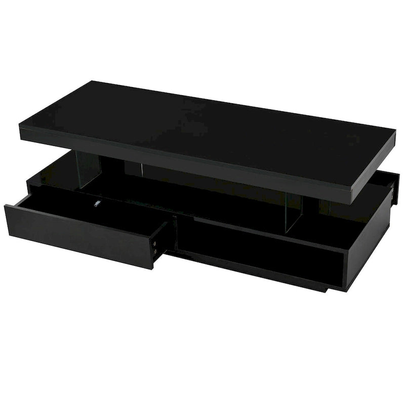 Table basse avec 2 tiroirs et étagères de présentation