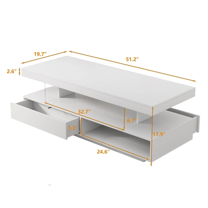 Table basse avec 2 tiroirs et étagères de présentation