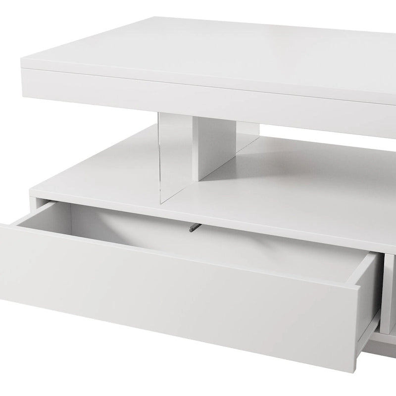 Table basse avec 2 tiroirs et étagères de présentation