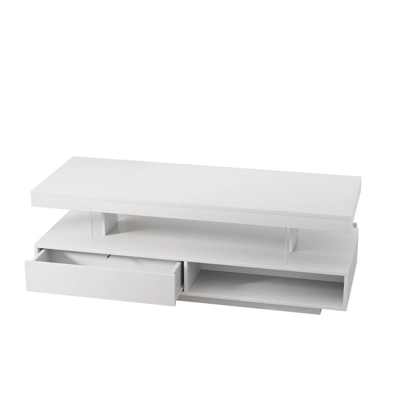 Table basse avec 2 tiroirs et étagères de présentation