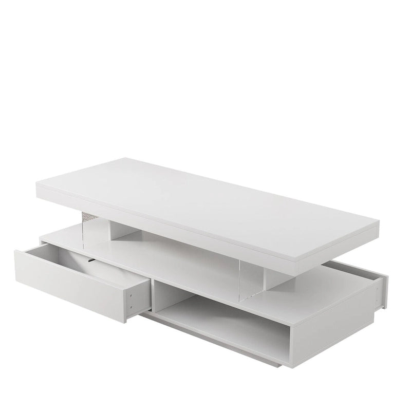 Table basse avec 2 tiroirs et étagères de présentation