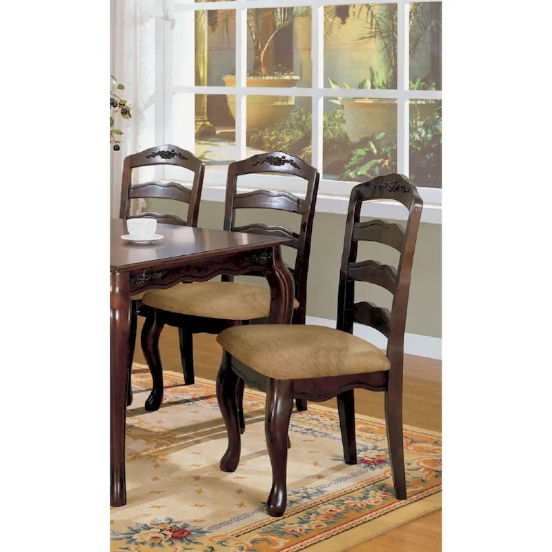 Ensemble de 2 chaises de salle à manger en bois massif finition noyer foncé style transitoire Meubles de cuisine Chaises d'appoint à dossier échelle