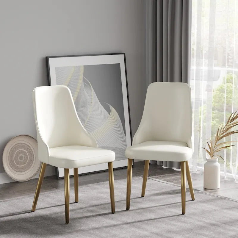 Ensemble moderne de 2 chaises de salle à manger à dossier haut en similicuir beige