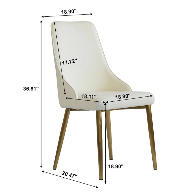Ensemble moderne de 2 chaises de salle à manger à dossier haut en similicuir beige