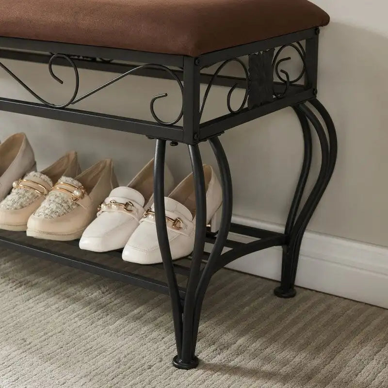 Banc à chaussures, Étagère à chaussures à 2 niveaux pour entrée, Organisateur de rangement avec siège rembourré