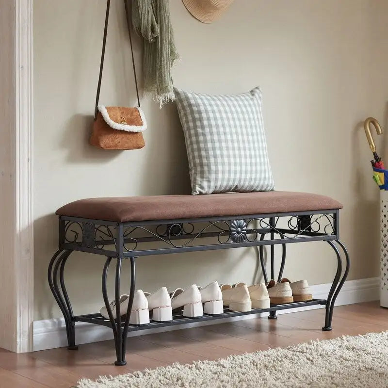 Banc à chaussures, Étagère à chaussures à 2 niveaux pour entrée, Organisateur de rangement avec siège rembourré