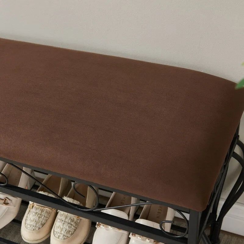 Banc à chaussures, Étagère à chaussures à 2 niveaux pour entrée, Organisateur de rangement avec siège rembourré