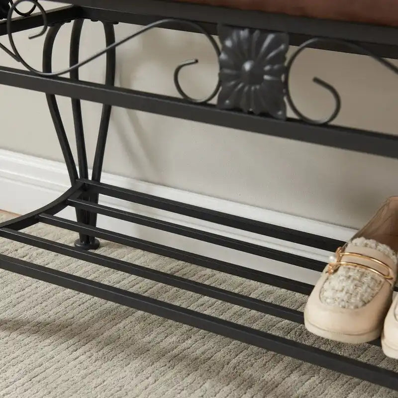 Banc à chaussures, Étagère à chaussures à 2 niveaux pour entrée, Organisateur de rangement avec siège rembourré