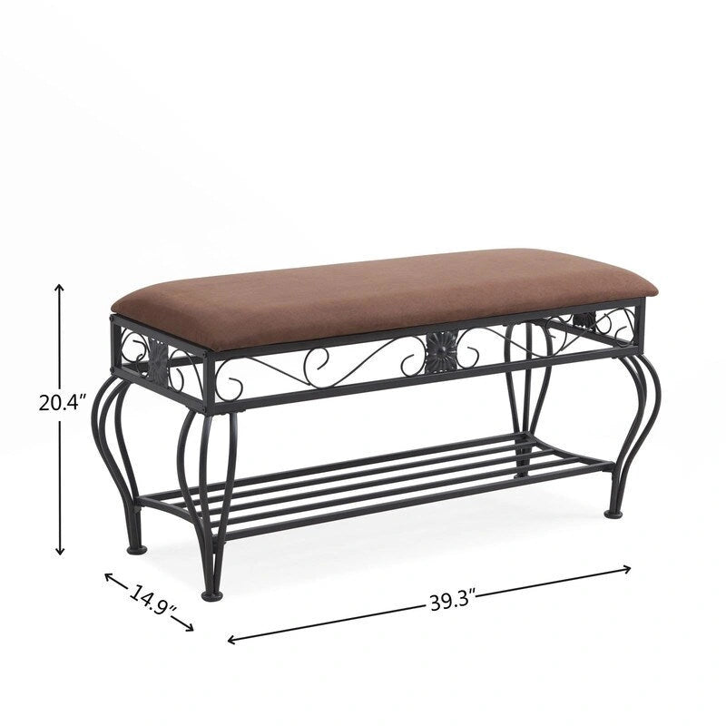 Banc à chaussures, Étagère à chaussures à 2 niveaux pour entrée, Organisateur de rangement avec siège rembourré