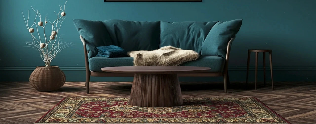 Table basse en bois marron de style Mid-Century avec base cannelée - Meuble de salon pour salon