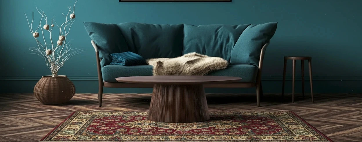 Table basse en bois marron de style Mid-Century avec base cannelée - Meuble de salon pour salon