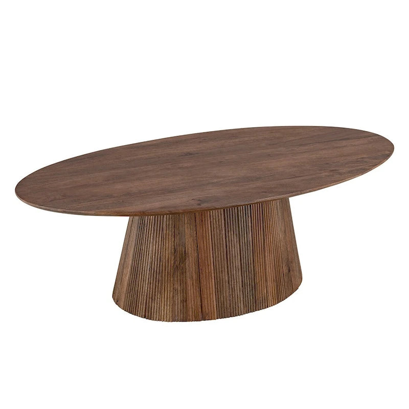Table basse en bois marron de style Mid-Century avec base cannelée - Meuble de salon pour salon