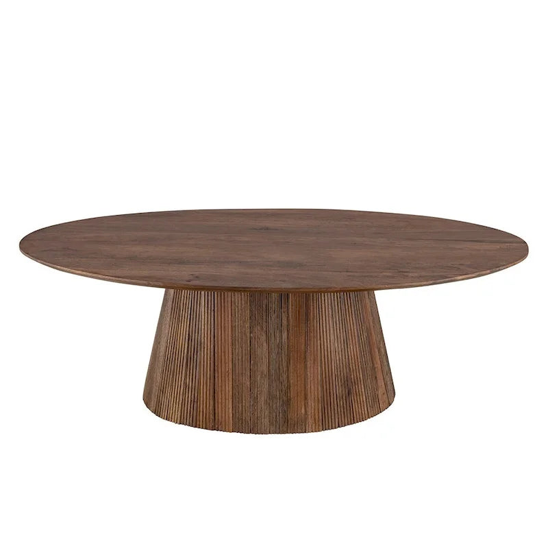 Table basse en bois marron de style Mid-Century avec base cannelée - Meuble de salon pour salon