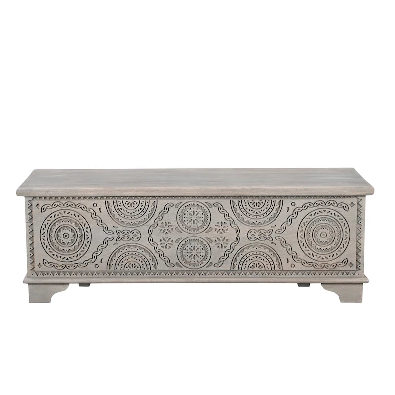 Pouf de rangement sculpté en bois massif