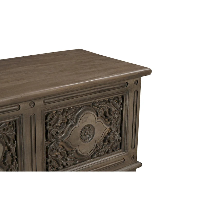 Pouf de rangement sculpté en bois massif