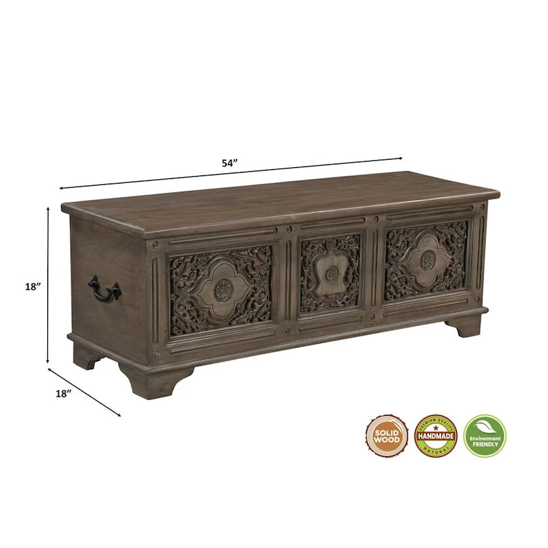 Pouf de rangement sculpté en bois massif