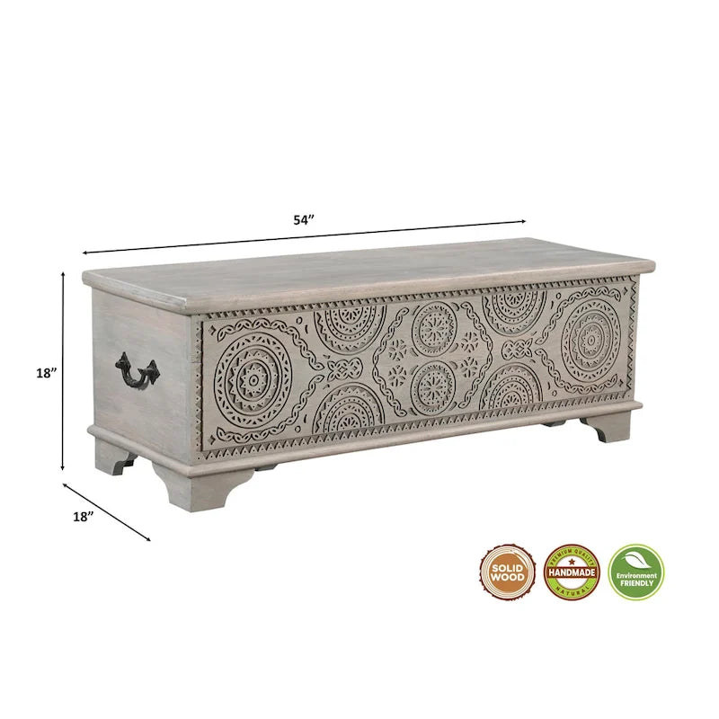 Pouf de rangement sculpté en bois massif