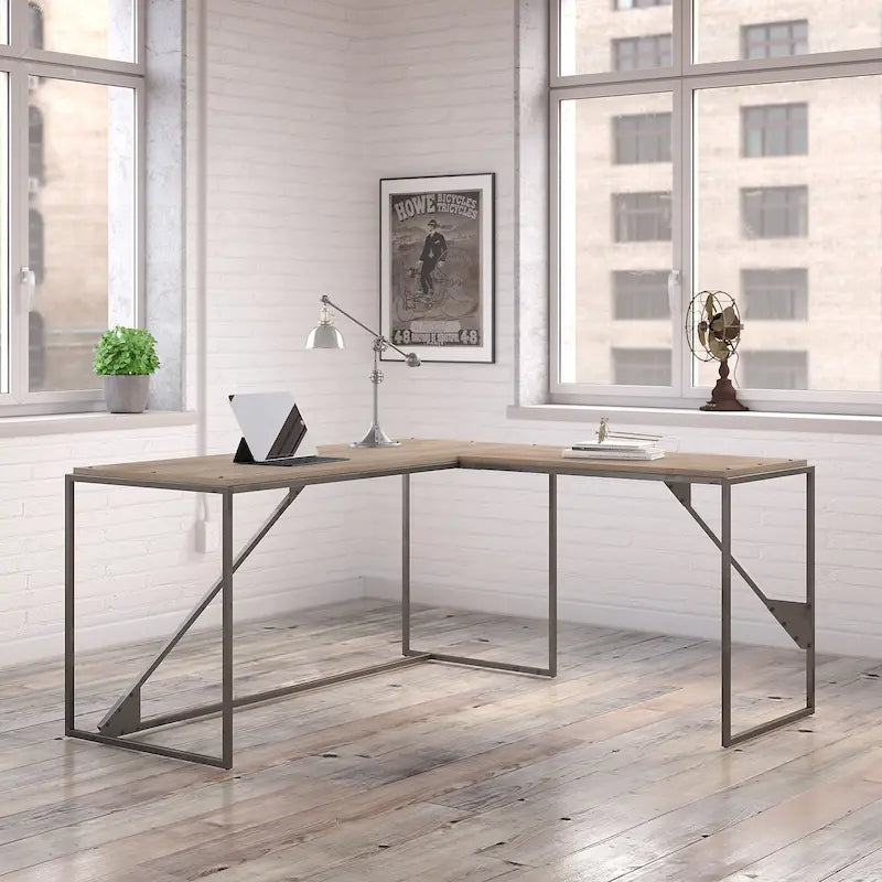 Bureau d'angle industriel en forme de L de 62W