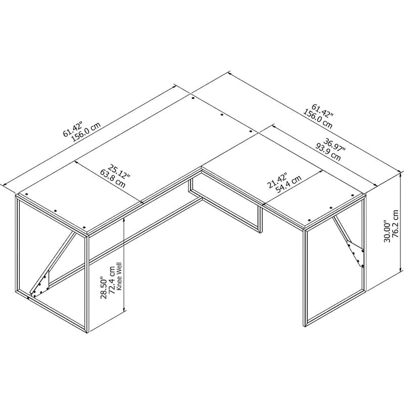 Bureau d'angle industriel en forme de L de 62W