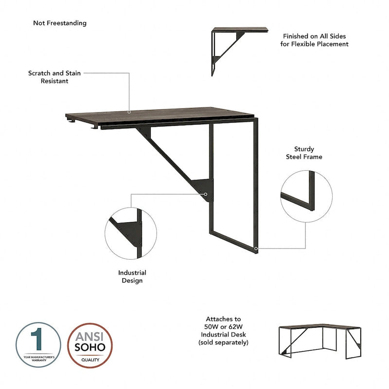 Bureau d'angle industriel en forme de L de 62W