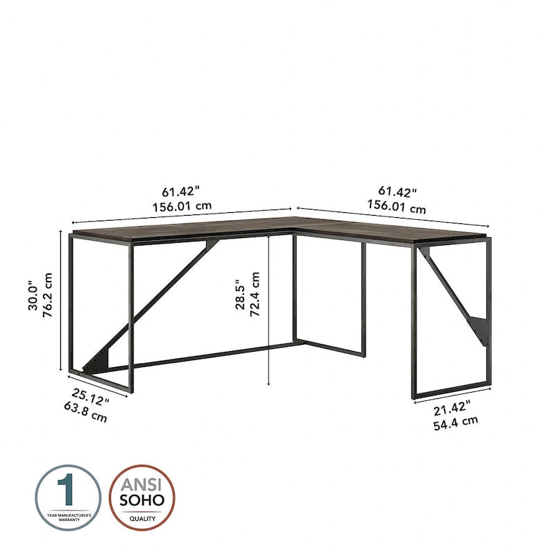 Bureau d'angle industriel en forme de L de 62W