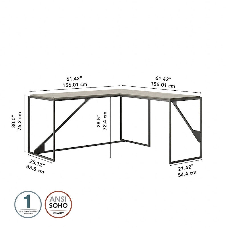 Bureau d'angle industriel en forme de L de 62W