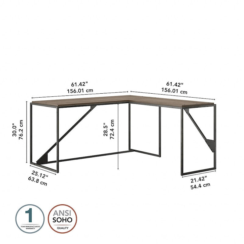 Bureau d'angle industriel en forme de L de 62W